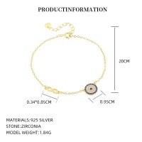 wholesale S925 Sterling Silver Evil Eye Bracelet For Women,。-F5985_Spine 113#/White Zirconium/Black Nano_18K Yellow Plating_Swimming Paint_Palladium Base_325 Plain Cross Chain 925 Silver