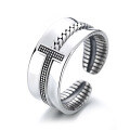 wholesale S925 Sterling Silver Retro Vintage Letter T Creative Braided Pattern Punk Style Open Ring-0-4