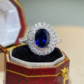 wholesale S925 Sterling Silver Sapphire Ring Women's High-End European and American Style Blue Gemstone Cabochon Pigeon Egg Ring Cross-Border Live Streaming Best-Seller-0-1