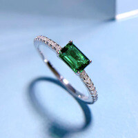 wholesale S925 Sterling Silver European and American New Style Square Sugar Ring for Women, Square Small Diamond Wedding Ring Engagement Ring-R197 Emerald No. 5
