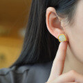 wholesale Gold-plated 925 Sterling Silver with Cold Enamel Inlaid Hetian Jade Square Stud Earrings for Women-0-2