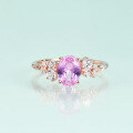 wholesale S925 Sterling Silver with Rose Gold Plated Pink Sapphire Ring, Fashion Minimalist Luxury Elegant-0-1