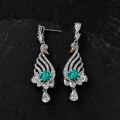 wholesale S925 Silver 2ct Oval Portuguese Cut Paraiba 6*8 Swan Earrings, Popular European and American Ear Accessories-0-5
