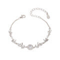 wholesale S925 Sterling Silver Light Luxury Versatile Leaf Bracelet with Full Zirconia Stones, Elegant Accessory Christmas Gift for Girlfriend-0-4