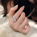 wholesale S925 Sterling Silver Irregular Fluid Line Cross Full Diamond Flash Pearl Ring Vintage High-End Design Sense Personality Band-0-2