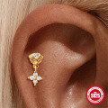 wholesale S925 Sterling Silver Floral Ocean Opal Bead Threaded Helix Ear Cuff with Crystal Accents and Fringe-0-3
