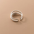 wholesale S925 Silver Double-Layer Line Ring with Lucky Pearl and Crushed Silver, Ins Simple and Gentle Elegant Jewelry R00613-0-4