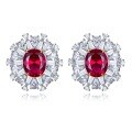 wholesale 925 Sterling Silver with High-Carbon Diamond ShuHua Earrings for Women, Featuring an 8*10 Oval Ruby with Surrounding Setting, New Collection from MuJing Jewelry-0-5