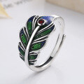 wholesale S925 Sterling Silver Enamel Colorful Peacock Feather Ring and Earring Set, Artistic Ins Bohemian-0-1