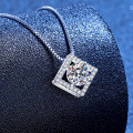 925 Sterling Silver 1-Carat Moissanite Square Pendant Necklace-0-0