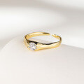 wholesale S925 Sterling Silver Textured Design European and American Style Gold-Plated Zircon Ring for Women, Personality Ins Style Adjustable Open Ring-0-1