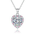 wholesale 925 Sterling Silver Love Jewelry Set 3-Piece, European and American Style Pink Diamond Stackable Ring, Heart-Shaped Zircon Earrings, Niche Necklace-0-3
