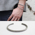 wholesale S925 sterling silver AS132 Korean-style ancient silver jewelry, grass woven texture creative open-end bracelet, retro Thai silver bangle-0-1