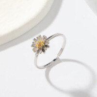 wholesale S925 Sterling Silver Women's Ring Simple and Fresh Daisy Adjustable Finger Ring Summer Hand Jewelry Cross-Border New Accessory-Daisy Ring Adjustable opening