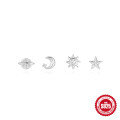 wholesale S925 Sterling Silver minimalist star and moon earring set, best-selling in Europe and America, versatile and elegant-0-4
