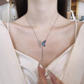 wholesale S925 Sterling Silver Internet-Famous Style Creative Serpent Butterfly Fringe Necklace, Niche Design, Light Luxury Exquisite Collarbone Chain-0-0