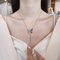 wholesale S925 Sterling Silver Internet-Famous Style Creative Serpent Butterfly Fringe Necklace, Niche Design, Light Luxury Exquisite Collarbone Chain-566L platinum/approx. 6g>925 silver