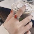 wholesale S925 Sterling Silver Retro Antique Southern Red Agate Pattern Totem Prong Setting Vintage Artistic Open-End Ring-0-3