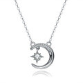 Sterling Silver Simple Moissanite Star and Moon Pendant Necklace for Women-0-3