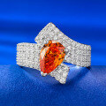 wholesale Metal: 925 Silver, 2ct Fancy Vivid Orange Micro Paved Full Diamond Ring, 6*9mm Pear Shape, Vivid Orange-0-5