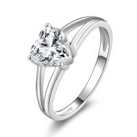 Metal Heart-Cut Zirconia Women's Split Shank Solitaire Ring, Light Luxury Cross-Border Hot-Style Wholesale.-Split-arm solitaire heart ring [K white]  10 US size