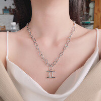 wholesale S925 Sterling Silver Heavy Duty Chain Letter C Necklace, Trendy European and American Motorcycle Style Unisex Party Wear-298L/approximately 22.9g>925 silver