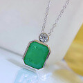 wholesale S925 silver new luxury bezel-set 10*12 simulated emerald pendant pure silver necklace for women-0-1