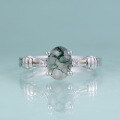 wholesale S925 Sterling Silver Niche Design Natural Moss Agate Ring 1 Carat Green Moss Gemstone Ring Cross-Border-0-0