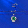 wholesale Metal: 925 Silver, New 8*8 Synthetic Emerald Heart-Shaped Necklace with Ice Flower Design, High-End Feel, New Women's Choker for Dropshipping-0-3