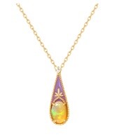 wholesale Antique-style vintage classical natural opal enamel drop oil pendant with S925 silver and 9K gold-plated necklace-[Pendant] Without chain>925 silver