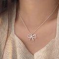 wholesale S925 Sterling Silver Minimalist Bow Pendant Necklace for Women, New Elegant and Versatile Small Luxury Collarbone Chain-0-2