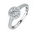 Silver Moissanite Ring Women Round Halo Flash Diamond-0-2