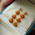 wholesale S925 sterling silver vintage high-end natural aged beeswax pearl earrings, honey amber chicken-fat yellow earrings, amber earrings, fashion-0-2