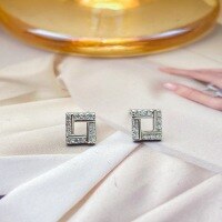 wholesale S925 Sterling Silver Minimalist Geometric Zircon Earrings for Women, Sweet and Stylish Delicate Luxury Stud Earrings-Square Earrings 925 Silver
