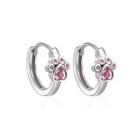 wholesale S925 Sterling Silver Cute and Adorable Pink Diamond Cat Paw Earrings with Cartoon Cat Footprint Zirconia Studs, Fresh and Delicate-Pink Diamond Cat Paw Earrings