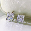 wholesale 925 Sterling Silver Mu Jing Jewelry High Carbon Diamond Ear Studs Bright White Diamond Simple Ins Princess Cut 6*6mm Ice Flower Cut Earrings for Women-0-2