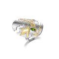 wholesale 925 Sterling Silver Gold Plated Designer Style Small Batch Design Ring with Natural Diopside Green Chalcedony and Garnet-0-4