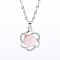 wholesale S925 silver metal Korean fashion elegant pendant necklace with synthetic cat's eye gemstone for women-0-4