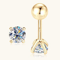 wholesale 10K Gold New Korean Style Moissanite Stud Earrings Classic Four-Prong Ear Bone Studs for Healing Piercings Fashion Unisex Earrings-Gold 0.3 carat +0.3 carat