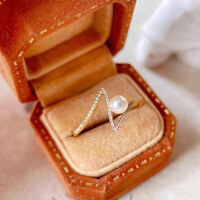 wholesale S925 Sterling Silver Red Elk Pearl Lightning Ring for Women, Minimalist and High-End, Versatile and Elegant, Fashionable and Gentle Ring-BZ0038-Rose Gold US Size 7