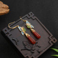 wholesale Pure silver natural Hetian jade earrings with certificate, new Chinese retro palace-style enamel butterfly gemstone earrings-0-7
