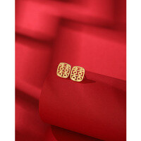wholesale 925 Sterling Silver Chinese Style Double Happiness Earrings for Women, Small and Minimalist Design, Double Happiness Character Ear Accessories-Gold-colored "Happiness" earrings with plastic earplugs  925 silver