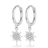 wholesale S925 Sterling Silver Diamond-Inlaid Octagram Ear Hoops with Fashionable and Creative Star Design Pendant Earrings-Platinum 925 silver