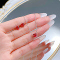 wholesale S925 Silver New Style 6*6 Heart-Shaped Pigeon Blood Red Necklace Red Diamond Love Women's Fashion Cross-Border Live-0-3