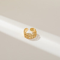 wholesale Sterling Silver Hollow French Braided Rope Ring Retro Adjustable Open Band Minimalist Ins Style-Hollow Braided Twist Ring (Copper with Gold Plated)  Adjustable Opening