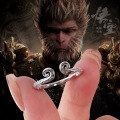 wholesale Fine Silver S999 Black Myth: Wukong's Hoop Band Ring for Women, Golden Cudgel-Inspired Creative Vintage Ring-0-0