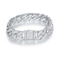 wholesale 925 Silver Plated Double Row Full Moissanite Cuban Chain 12mm Men's Bracelet Hip Hop Jewelry-0-0