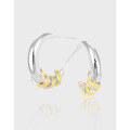 wholesale S925 Sterling Silver Geometric C-Shaped Two-Tone Plated Minimalist Earrings for Women, Korean Version Small and Exquisite-0-0