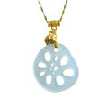 wholesale Gold-plated 925 Silver New Chinese Style Icy White Chalcedony Agnate Lotus Birth Blessing Peace Pendant Necklace for Women-0-4