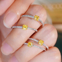 wholesale S925 Sterling Silver Square Yellow Zircon Ring for Women, Simple and Elegant Design, Exquisitely Crafted, Fashionable and Versatile-BZ0024-White Gold US Size 8